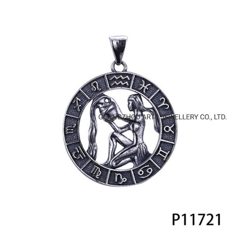 Symbols of Horoscope in a Antique Black Silver Pendant