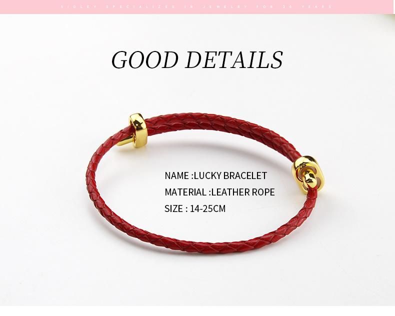 Hot Selling Retro Classic Braided Red Leather Rope Gold Charm Bracelet