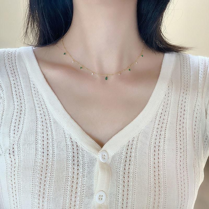Necklace for Women Exquisite Green Zircon Clavicle Chain Necklace Gifts