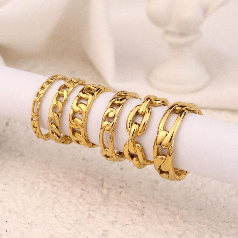 Fashion Jewelry Cuban Chain Stainless Steel Band Gold Plated Ring 2022 Women Men