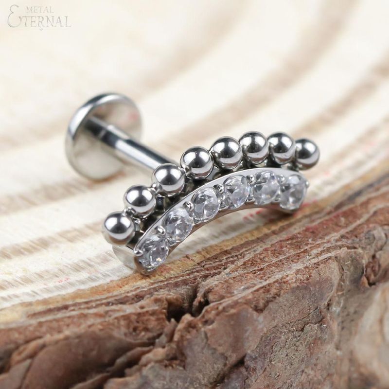 Eternal Metal ASTM F136 Titanium Clear CZ and Balls Internally Threaded Labret Body Piercing