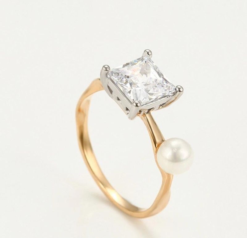 Elegant and Charming Temperament Big Diamond Pearl Multi-Color Couple Wedding Ring