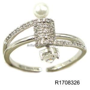 Rhodium Plated Silver Fashion Ring Simple Fashion Pearl Ring