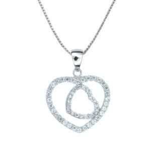 Sterling Silver Interlocked Double Heart Pendant Necklace