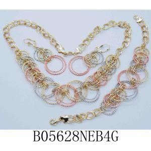 Silver \Rose Gold \Gold Color Plating Fashion Jewelry Set for Female with Necklace \Earring \Ring Parts SGS Certificate (MIB05628NEB4G)
