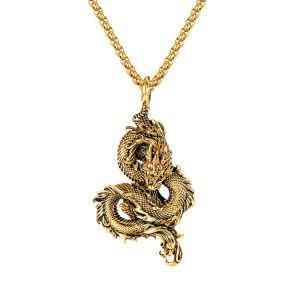 Gold Plated Stainless Steel Dragon Pendant Necklace