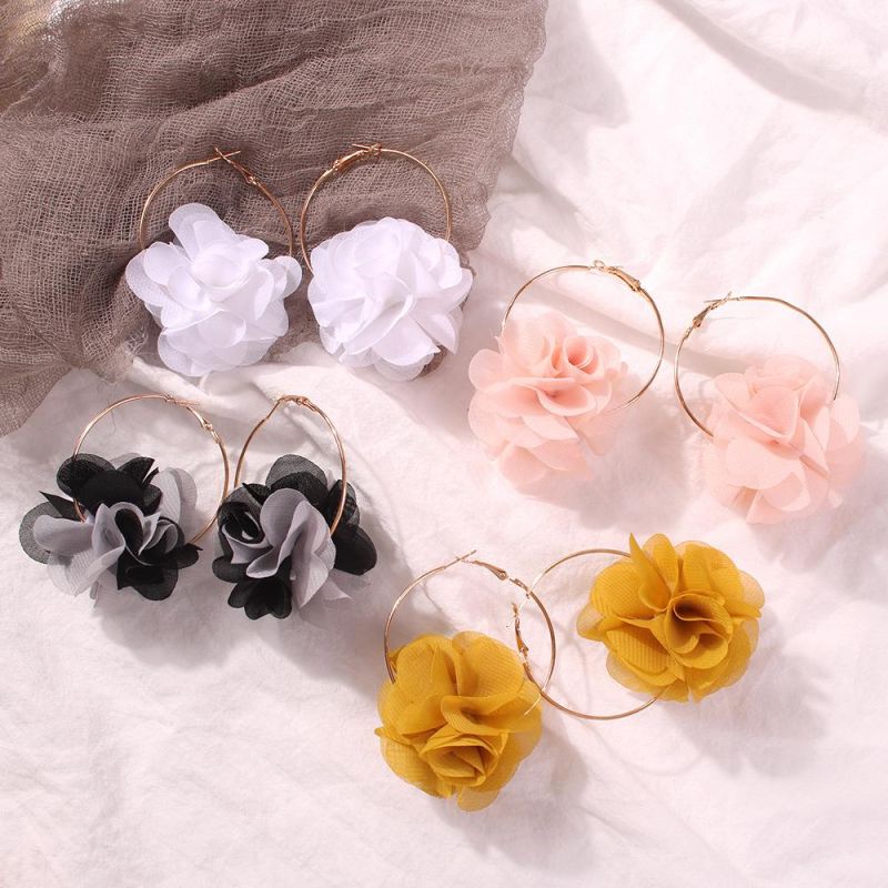 Hot Selling Fashion Women Three-Dimensional Bohemian Color Gold Hoop Flower Bud Earrings Jewelry