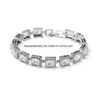 CZ Wedding Bridal Tennis Bracelet with Rectangle-Shaped Halos