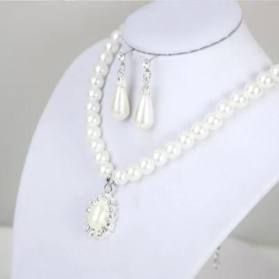 New Style Pearl Earrings Necklace Two-Piece Set Water Drop Diamond Bridal Set Ornament for Women