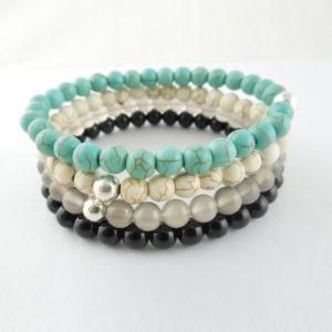 Bead Bracelet Set, Gemstone Bracelet, Sterling Steel Bead Bracelet, Agate Bracelet, Howlite Bracelet, Stretch Bracelet