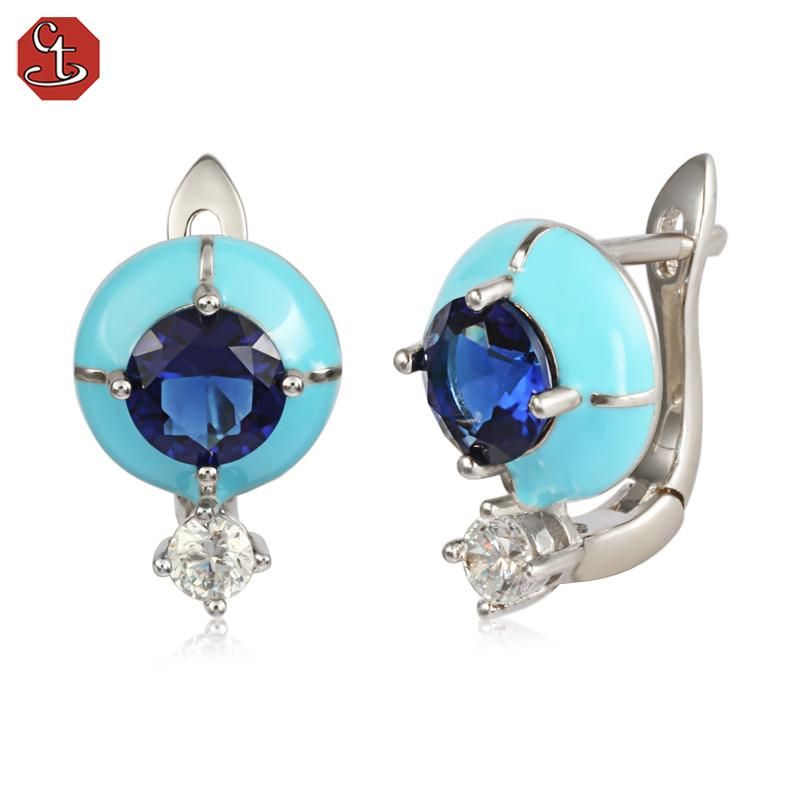New Design 925 Sterling Silver or Brass Enamel Blue Stone Fashion Jewelry Earrings