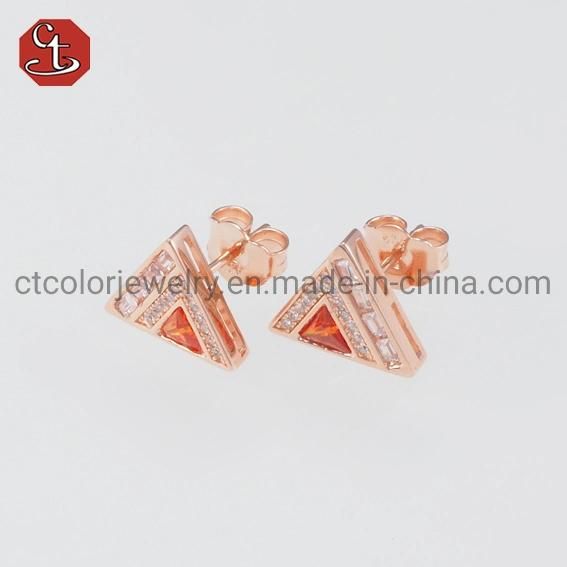 Fashion Jewelry Mini Accessories Triangle Shaped Rose plated Red CZ Earrings for Women