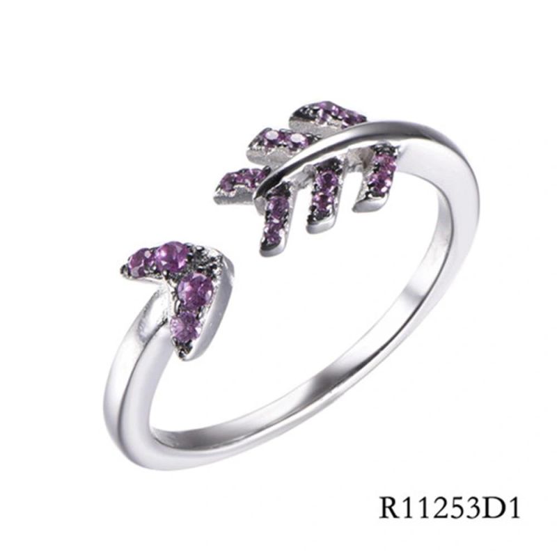 Arrows Sterling Silver with CZ Leaf Open Ring for Women