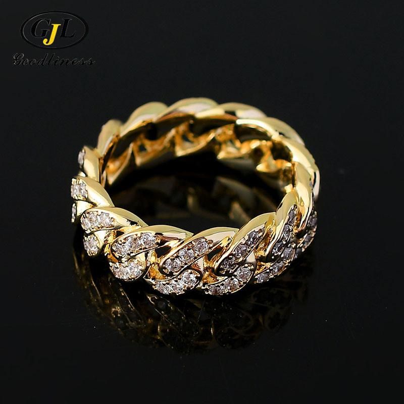 Wholesale Zircon Cuban Chain Ring Jewelry Men Finger Accessories Rings