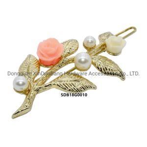 Poly Rose and Gold Leaft Hairpin Hardware Accesories