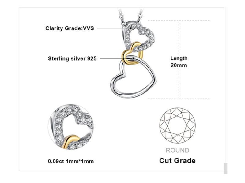 925 Sterling Silver Love Triple Intertwined Heart Pendant Necklace Fashion Jewelry Wholesale