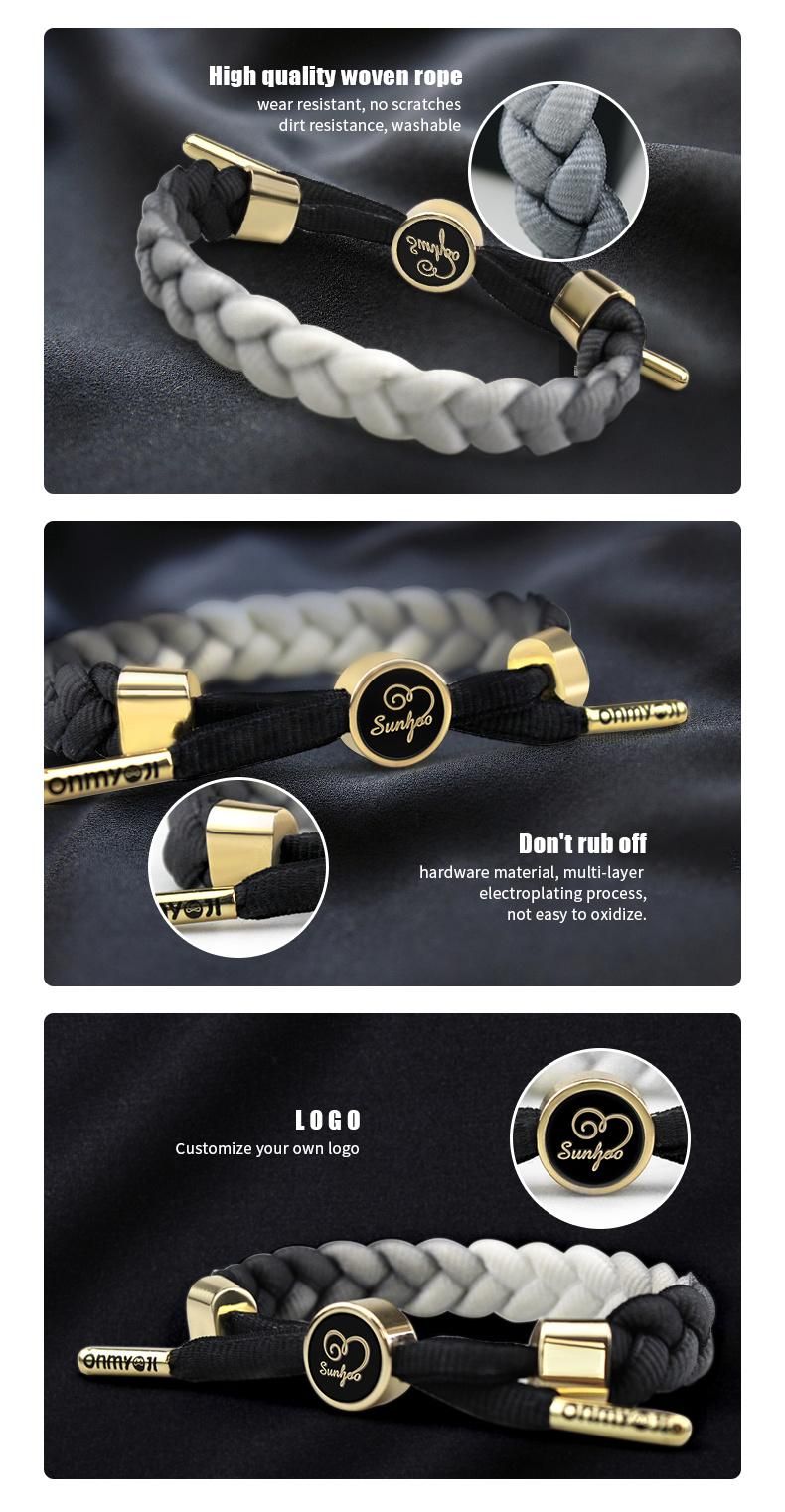 Hot on Amazon Custom Logo Zinc Alloy Braided Rope Bracelets