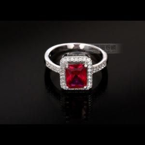 Round Corner Princess Cut Red CZ Ring in Solid 925 Sterling Silver