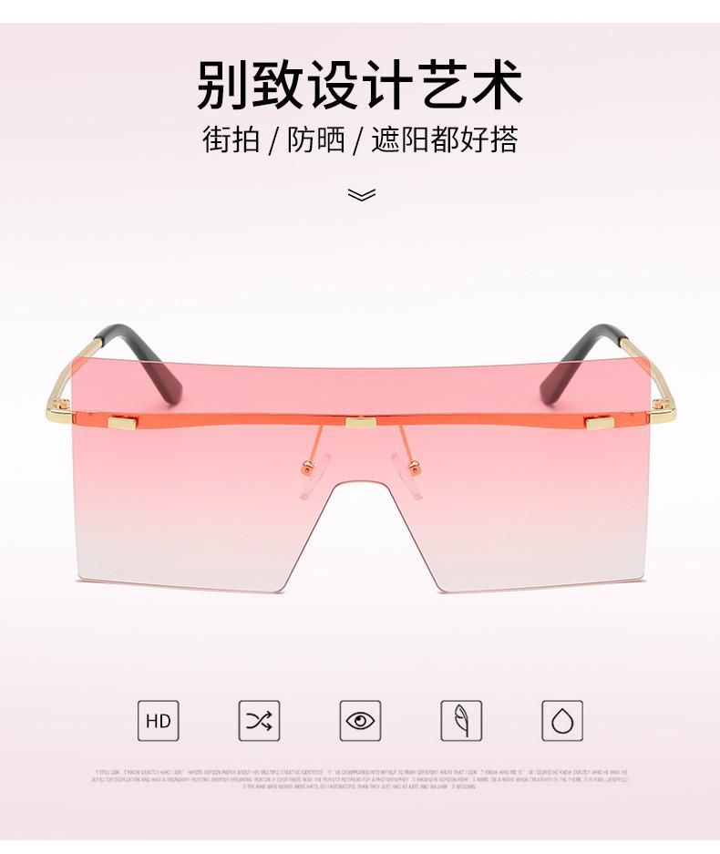 2020 Hot Sale Amazon Big Size Fashionable UV400 Oversize Rimless Metal Sunglasses