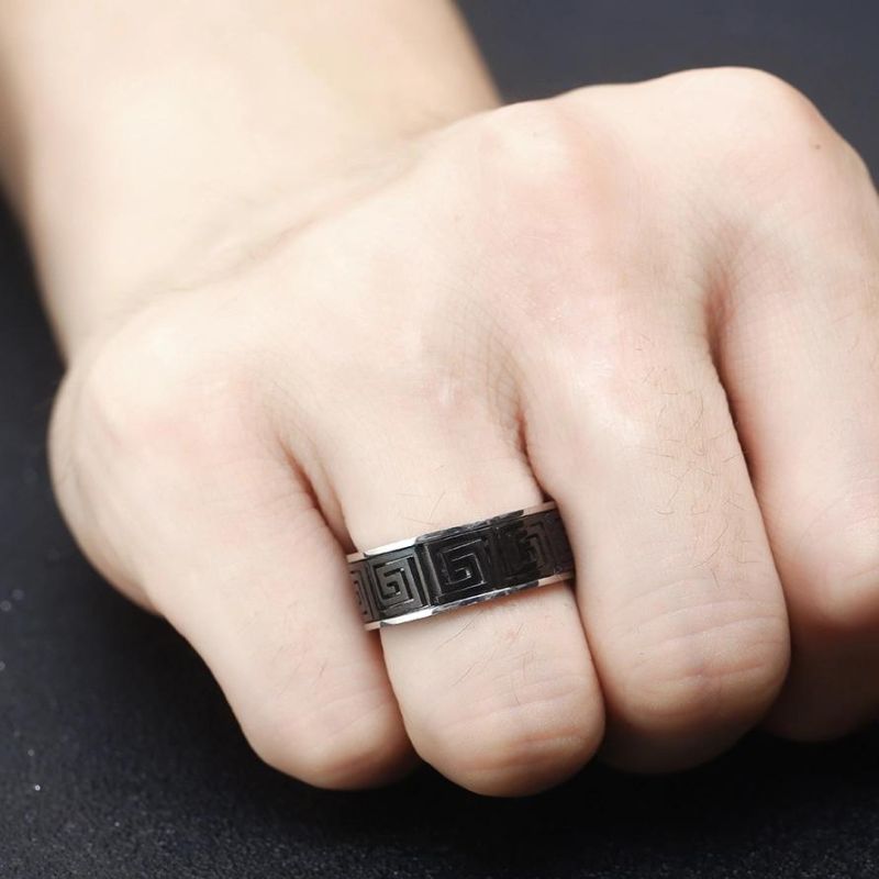 316L Stainless Steel Ring Black Great Wall Smooth Titanium Ring for Men and Women