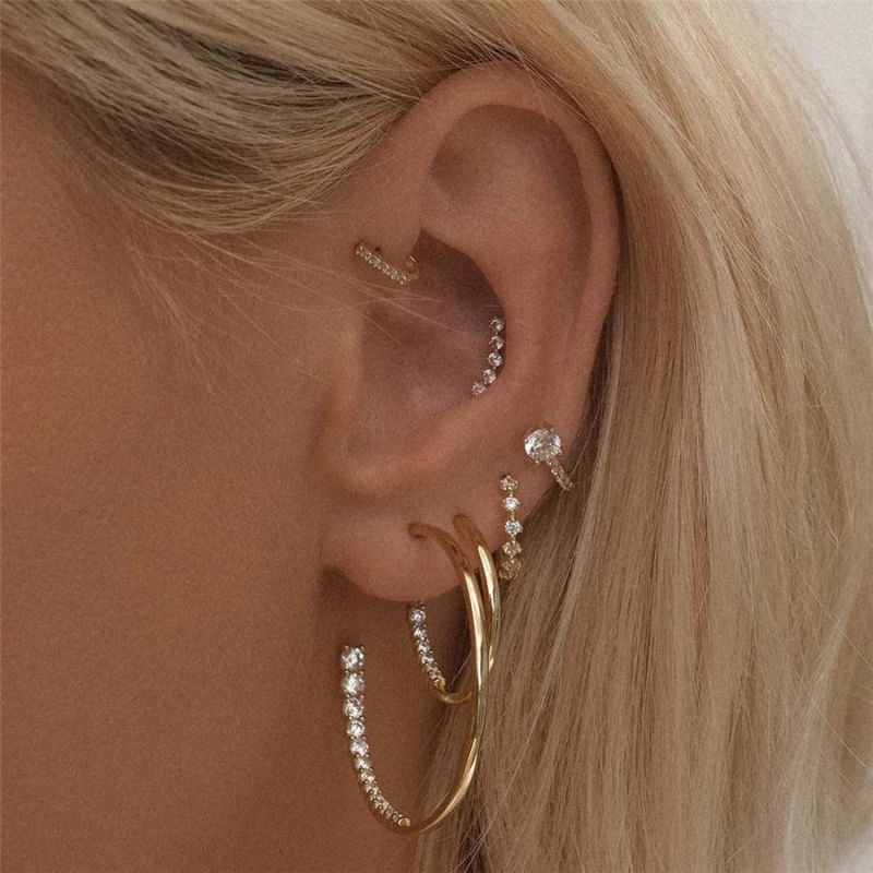 High Quality MIDI Hoop Earrings in Gold Plated Sterling Silver Crystal