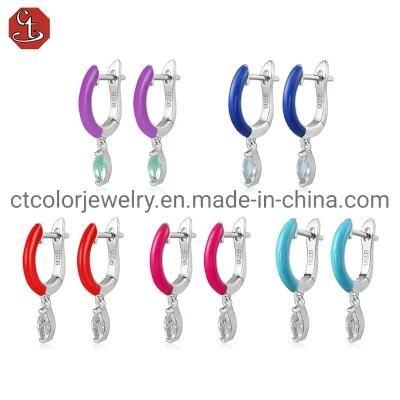 Fashion jewelry colorful enamel 925 silver nature stone Earring for women