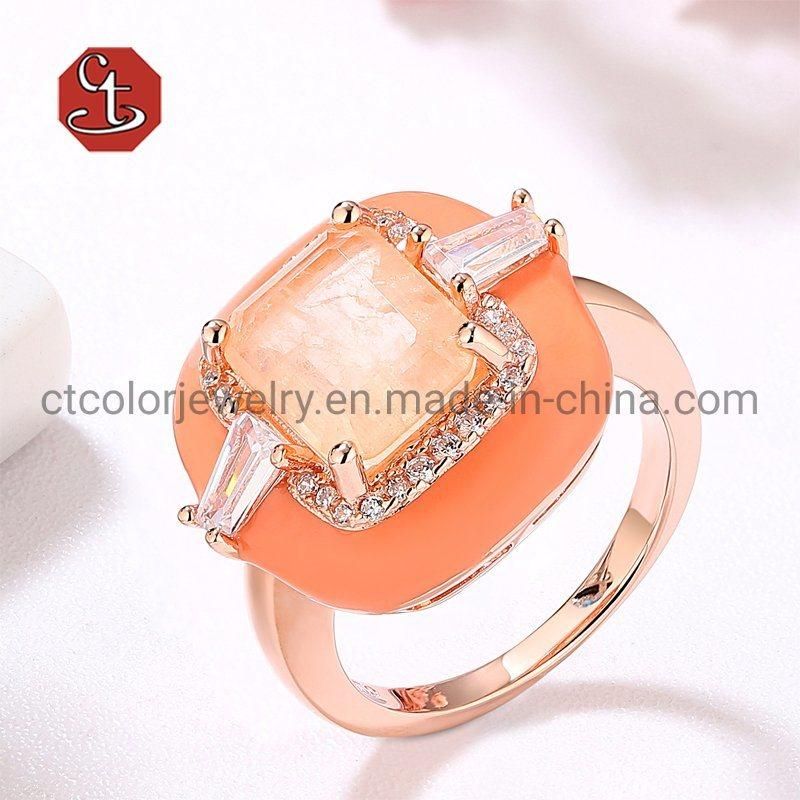Fashion Jewelry  Design 925 Silver Colored Square Stone Enamel Jewelry Ring