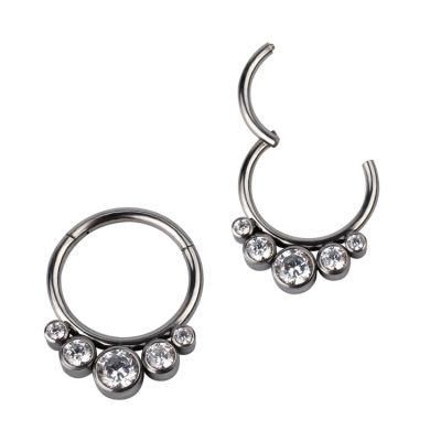 ASTM F136 Titanium Clear CZ Hinged Septum Clicker Segment Nose Hoop Ring Piercing 16g