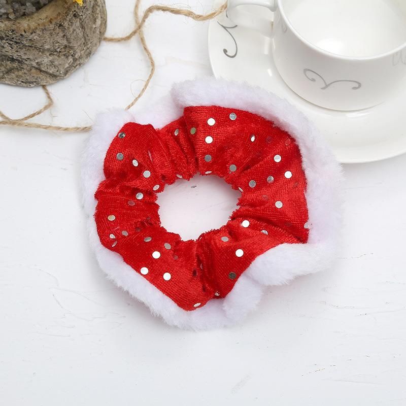 Red Christmas Gift Beauty Velvet Fur Elastic Hair Scrunchy, Plush Hair Ties Ropes Scrunchies for Women or Girls Hair Loop