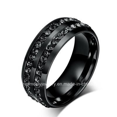 Black Steel Ring with Circle Black Stones