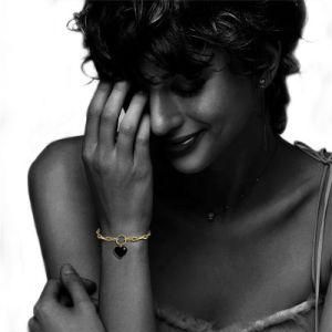2021 Trendy Fashion Black Heart Charm Bracelet Women Chunky 14K Gold Chain Bracelet