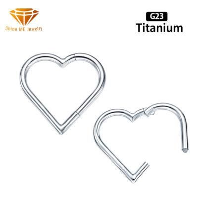 New Hot-Selling G23 Titanium Love-Shaped Piercing Jewelry Personality Body Piercing Hinged Rings Earrings ASTM F136 Titanium Nose Ring Tp2545