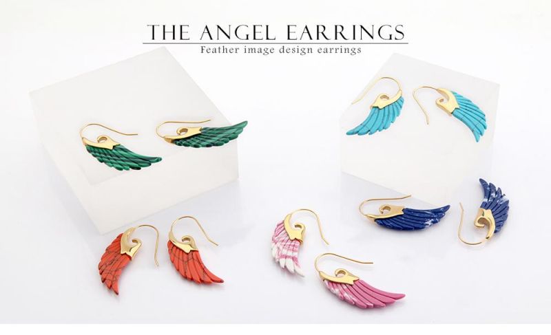 Enamel Stone Earring with Different Texture in Wing Carving Shape