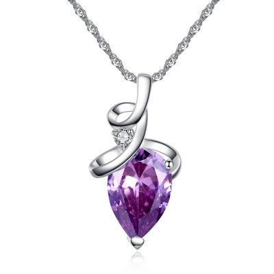 Fashion Drop Shaped Three Color Crystal Stone Zircon Pendant Necklace