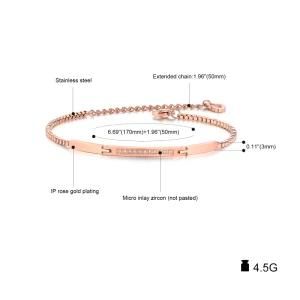 Fashion Design Zirco Bar Heart Stainless Steel Women Bracelet