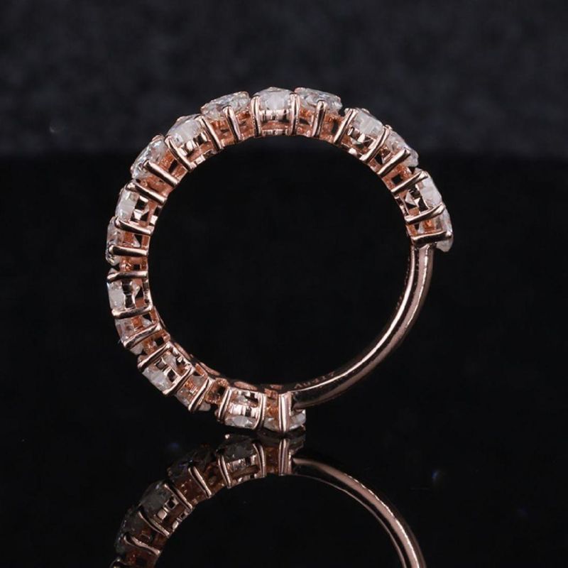 3/4 Eternity Moissanite Women Ring Heart Shape Jewelry Rose Color Band Rings
