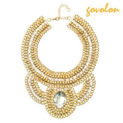 Golden Metal Necklace with Crystal Pendant