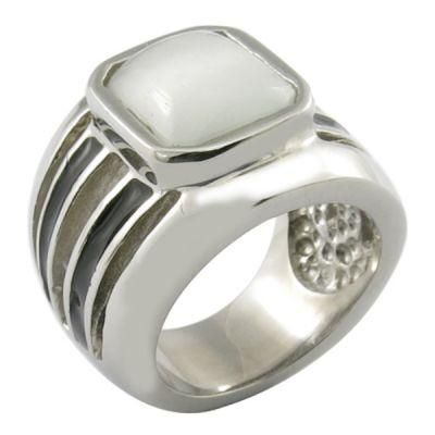 Enamel White Stone Mirror Polish Jewelry Big Ston Ring