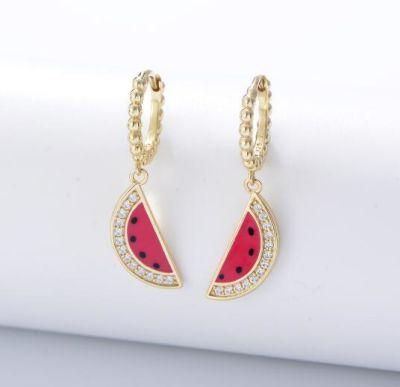 Popular High Polishing Fruit Enamel Bead Half Waterlemon Charm Huggie Earring