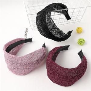2021 New Fashion Lace Anti Skid Wide Headband Fancy Fabric Hair Bands for Girls