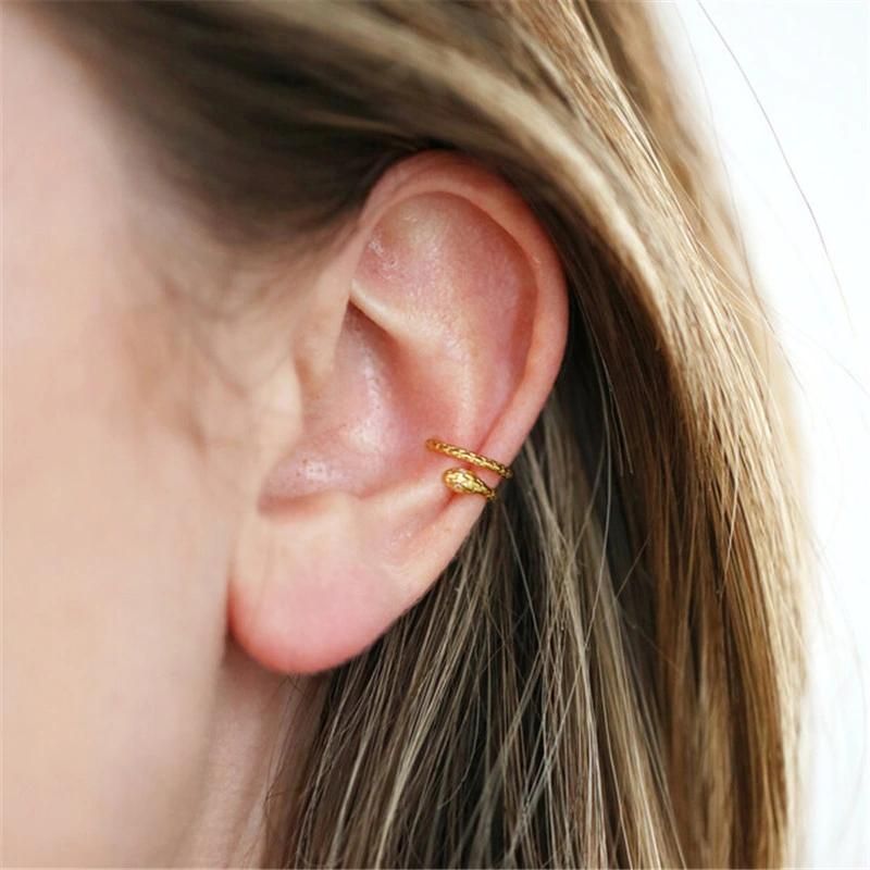 Tiny 18K Gold Plated Sterling Silver Snake Ear Cuff Custom Fashion Clip Snake Earrings