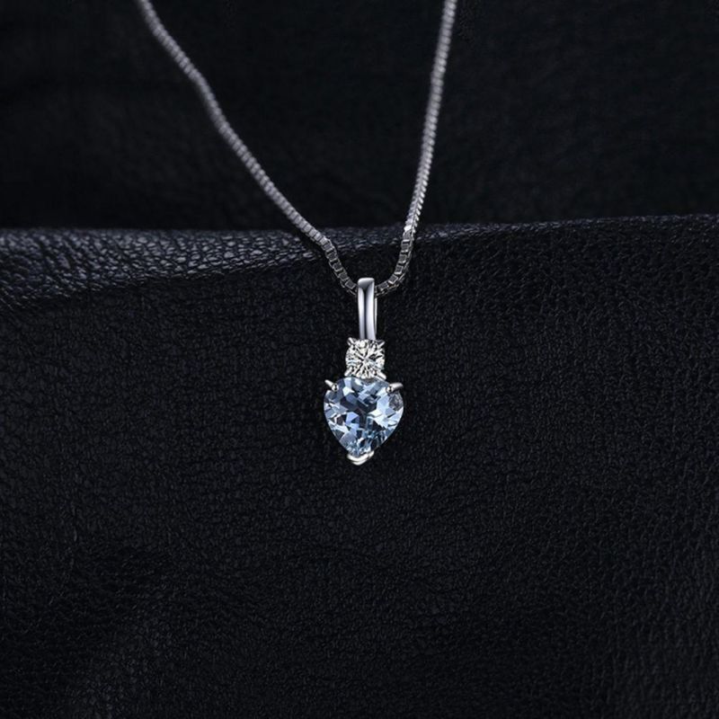 Heart Love Genuine Sky Blue Topaz Pendant Necklace Silver Jewelry for Women Wholesale