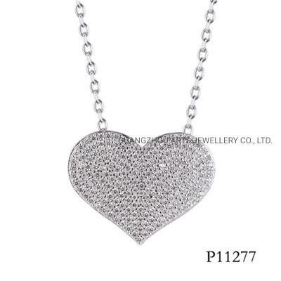 Brilliant Pave Setting Heart Silver Necklace