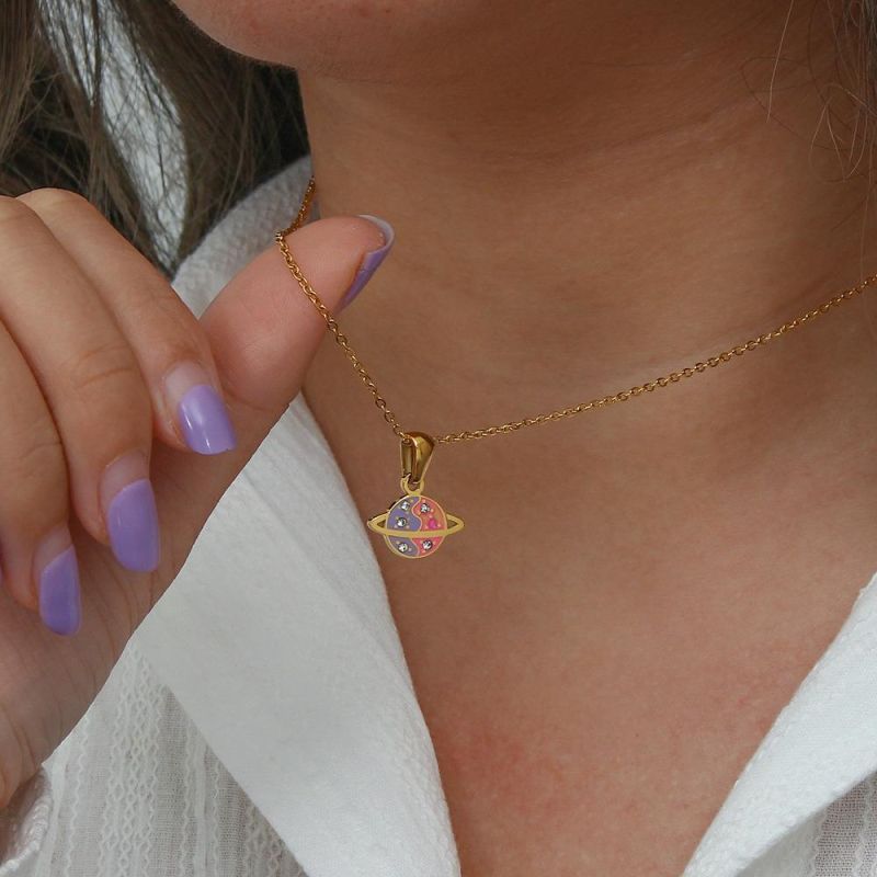 Manufacturer′s Customized Fashion Jewelry, Niche Light Luxury Design, Color Oil Dripping Universe Planet Pendant Necklace, Stainless Steel Women′s Necklace