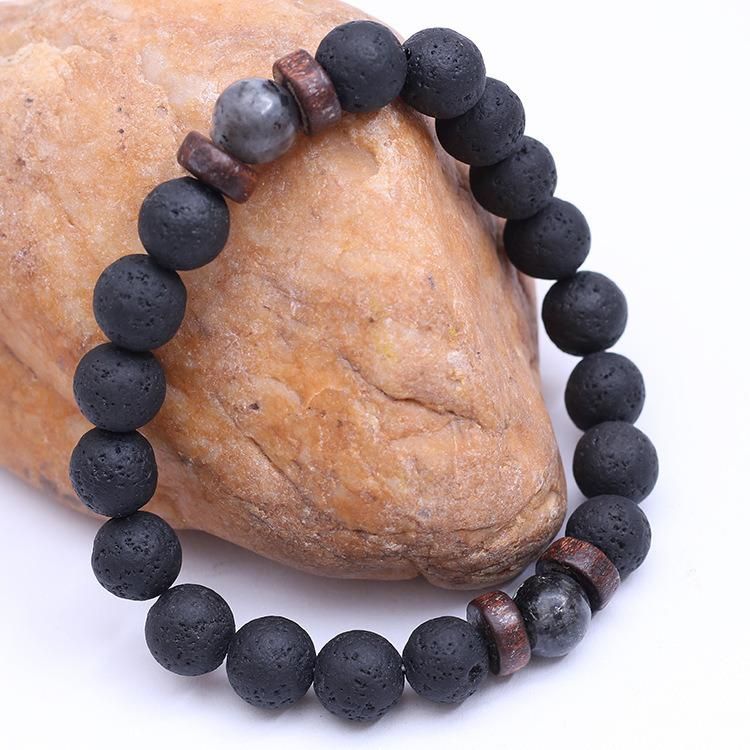 Promotion Gift Men Natural Bead Lava Stone Bracelets Fashion Jewelry