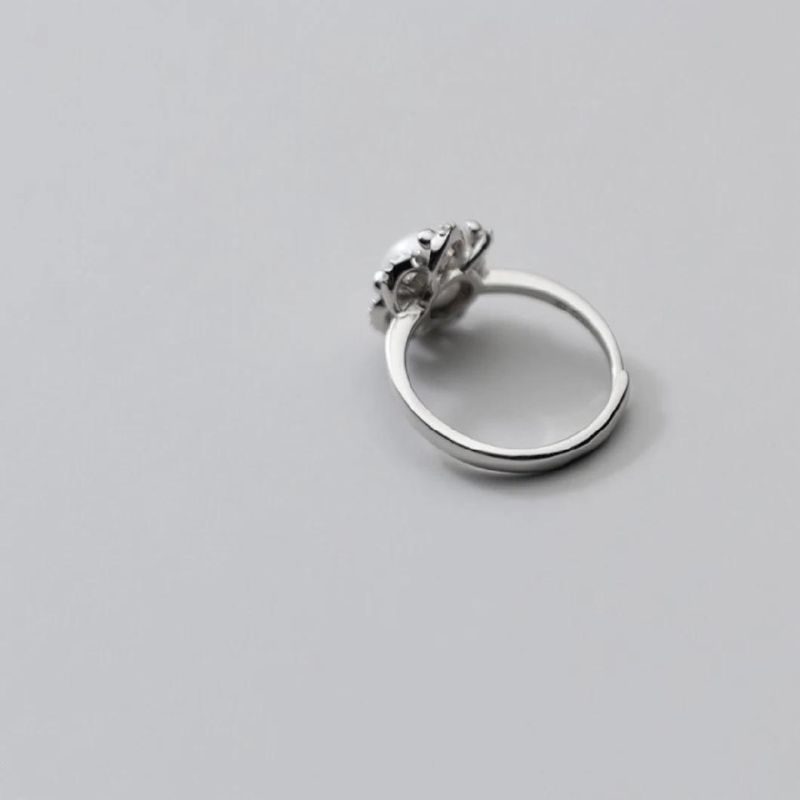 925 Sterling Silver Fresh Water Pearl Adjustable Ring Women Light Luxury Temperament Engagement Jewelry