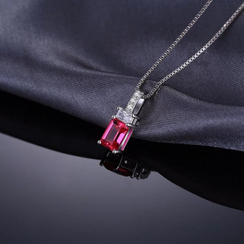 Fashion Jewellery Emerald Cut Synthetic Ruby Pendant Sterling Silver Jewelry for Women