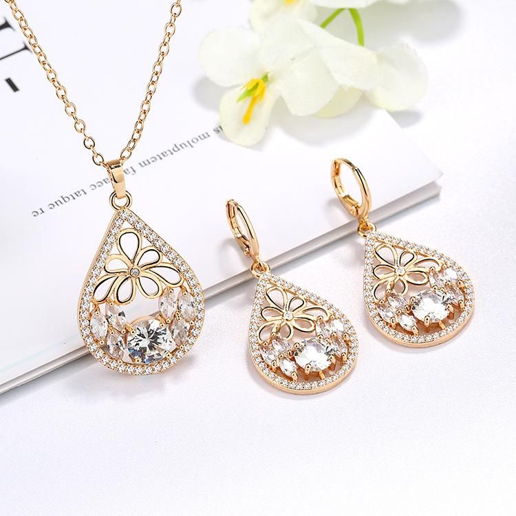 Birthday Gift Women′s Crystal Dubai Gold Plated Jewelry Set