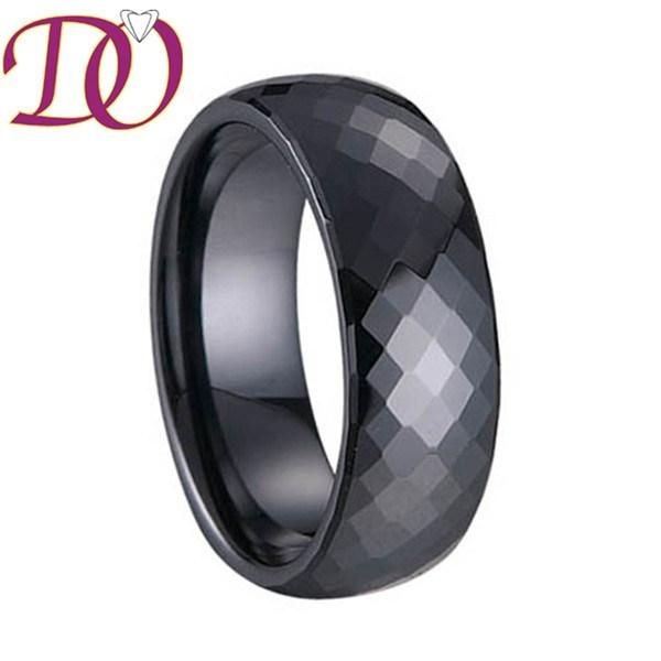 Wholesale Faceted Black Wedding Ring Ceramic Black Faceted Tourmaline Ring