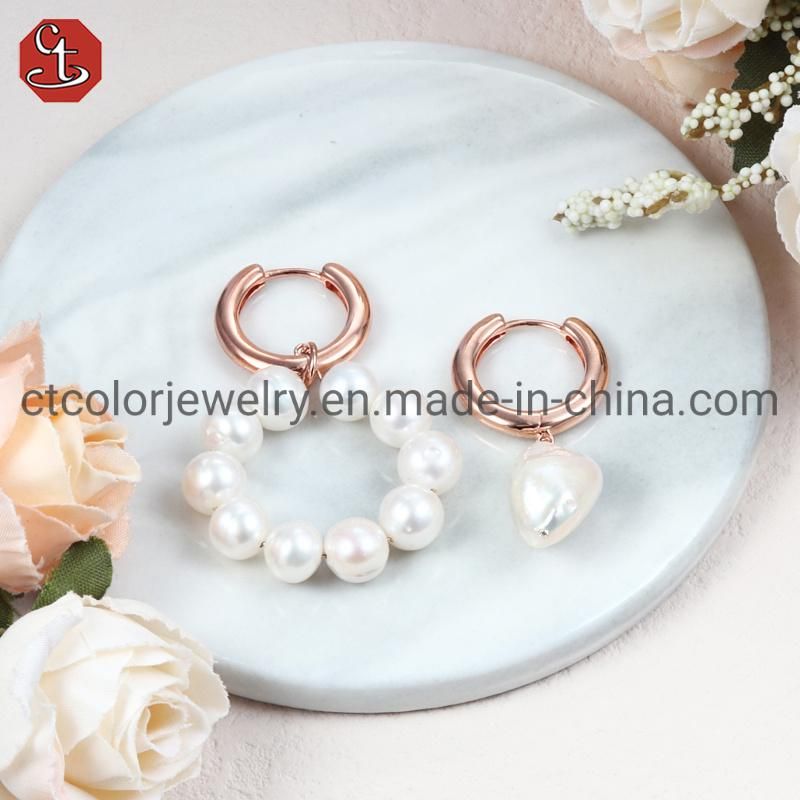 Wholesale OEM Fashion Jewelry Silver and Brass Freshwater Pearl Drop Earring for Women
